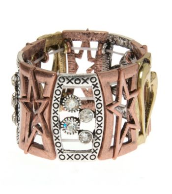 L&J Accessories Tri-Tone Inspirational Links Stretch Bracelet