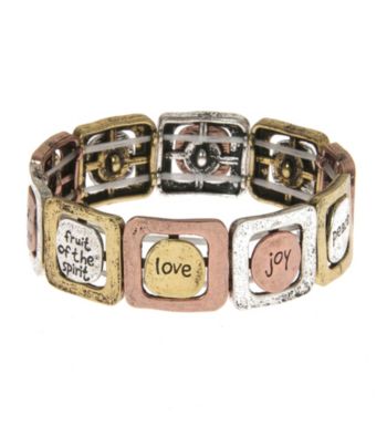 L&J Accessories Tri-Tone Inspirational Square Links Stretch Bracelet