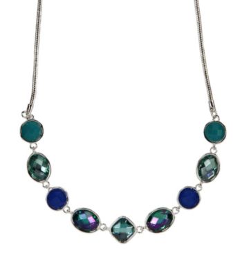 Nine West® Blue and Green Faceted Stone Frontal Necklace