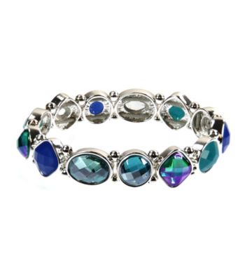 Nine West® Blue and Green Faceted Stone Stretch Bracelet