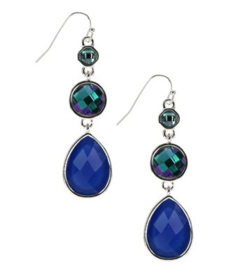 Nine West® Blue and Green Faceted Stone Linear Pierced Earrings
