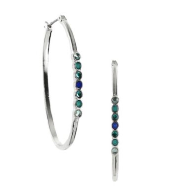 Nine West® Blue and Green Faceted Stone Hoop Pierced Earrings