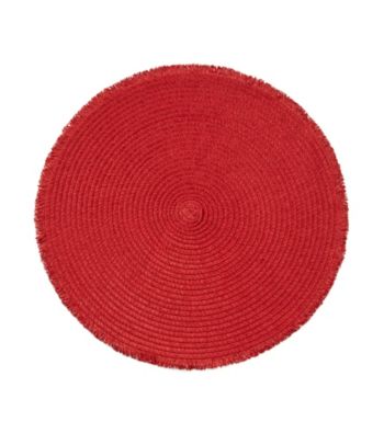 LivingQuarter Red Poly Round Fringe Placemat
