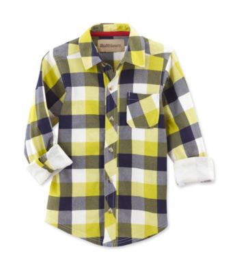 Ruff Hewn Boys' 2T-7 Lime Dash Long Sleeve Plaid Shirt