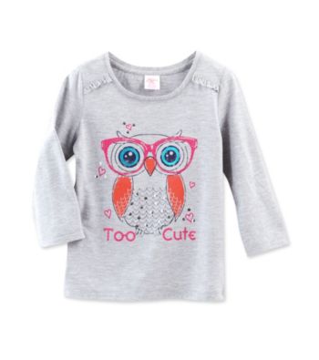 Little Miss Attitude Girls' 4-6X Heather Grey Owl Ruffle Sleeve Graphic Tee
