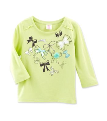 Little Miss Attitude Girls' 4-6X Lime Hint Bows Ruffle Sleeve Graphic Tee