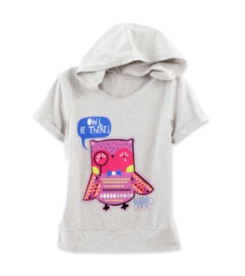 Mambo® Girls' 7-16 Heather Grey Owl Short Sleeve Hoodie Tee