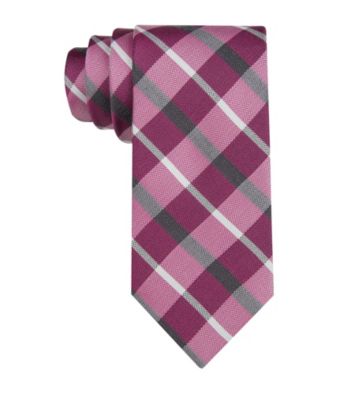 Calvin Klein Men's Fuschia 'Carousel' Plaid Silk Tie