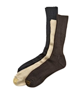 GOLD TOE® Men's Khaki/Brown/Black Extended Size Fluffies 3-Pack Crew Casual Socks
