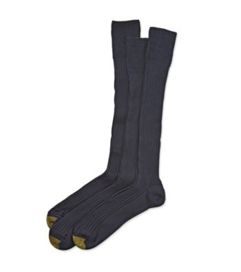 GOLD TOE® Men's Navy Extended Size Canterbury Over the Calf 3-Pack Dress Socks