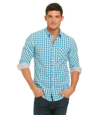 DKNY JEANS® Men's Pop Blue Long Sleeve 1-Pocket Shadow Gingham Woven