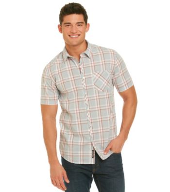 DKNY JEANS® Men's Blue Fog Short Sleeve Large Plaid Woven