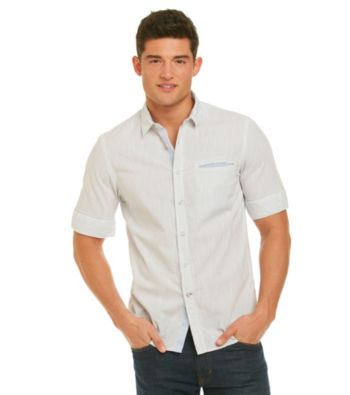 Guess Men's Hawaiian Blue Short Sleeve Gerner Stripe Tee