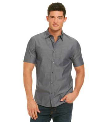 DKNY JEANS® Men's Deep Night Short Sleeve Text Patch Dobby Woven