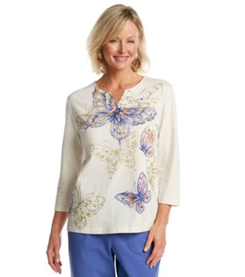 Alfred Dunner® Split Crewneck Embelished Butterfly Print Top
