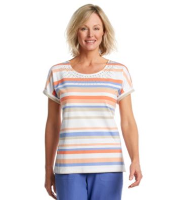 Alfred Dunner® Scoopneck Striped Embellished Top