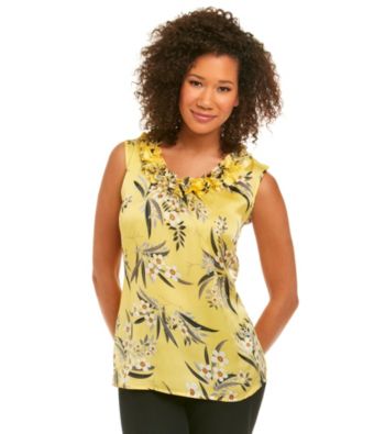 Notations® Ruffled Neck Floral Print Top