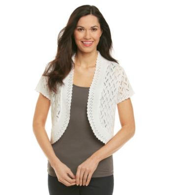 Notations® Pointelle Shirred Solid Cardigan