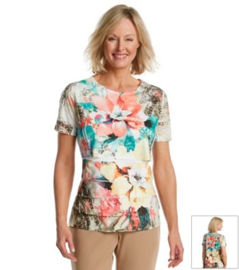 Breckenridge® Crewneck Shutter Tiered Floral Print Tee