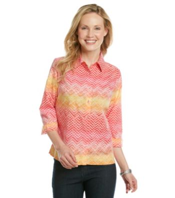 Studio Works® Petites' Button Front Zig-Zag Print Shirt