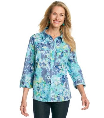 Studio Works® Button Front Two Pocket Watercolor Floral Print Shirt