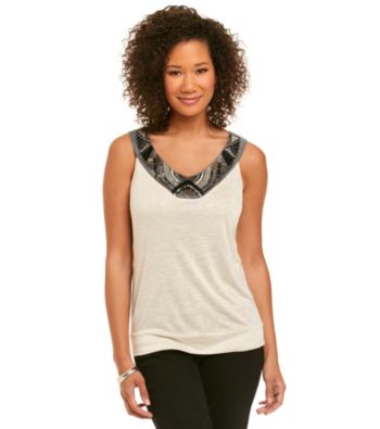 AGB® Embellished V-Neck Knit Top