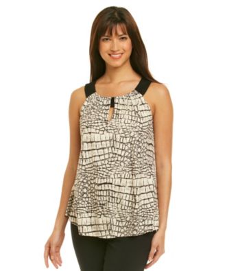AGB® Halter Scoopneck Reptile Print Keyhole Top