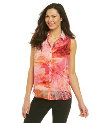 AGB® Button Front Sheer Floral Top