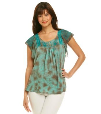 Oneworld® Scoopneck Babydoll Tie-Dye Print Top