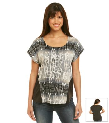 Oneworld® Scoopneck Studded Geometric Print Boxy Tee