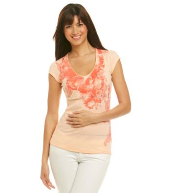 Calvin Klein Jeans V-Neck Burnout Stripe Paisley Graphic Tee