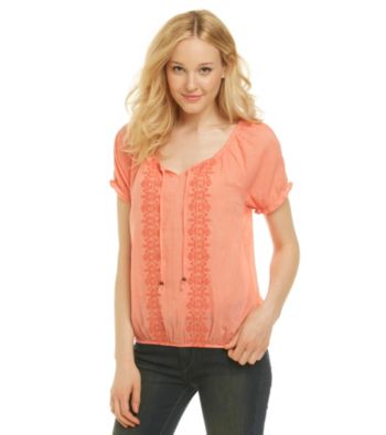 Nine West Jeans® Carina Tie Neck Embroidered Peasant Top