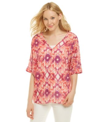 Nine West Jeans® Ariana V-Neck Ikat Print Blouse