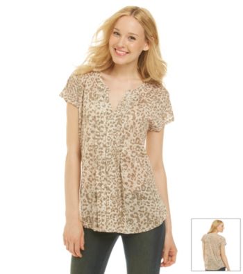 Lucky Brand® Splitneck Pleated Cheetah Print Tee