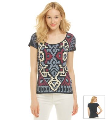 Lucky Brand® Scoopneck Geometric Print Front Tee