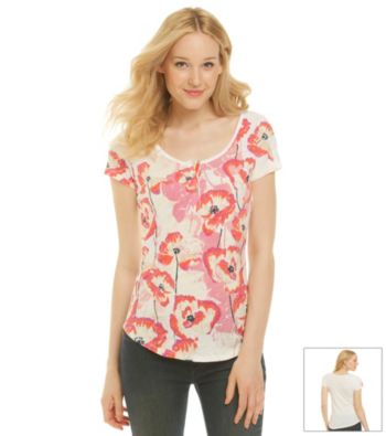 Lucky Brand® Henley Scoopneck Floral Print Tee