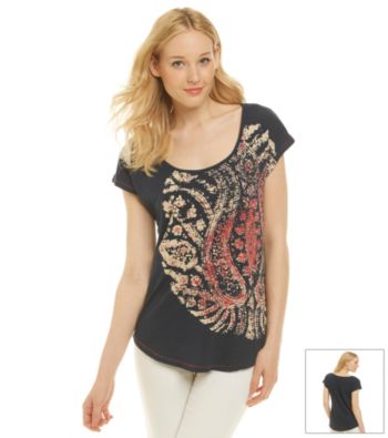 Lucky Brand® Scoopneck Woodblock Print Tee