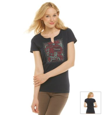 Lucky Brand® Splitneck Lucky Elephant Print Tee