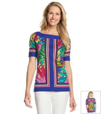 Rafaella® Tropical Cheetah Scarf Print Knit Top