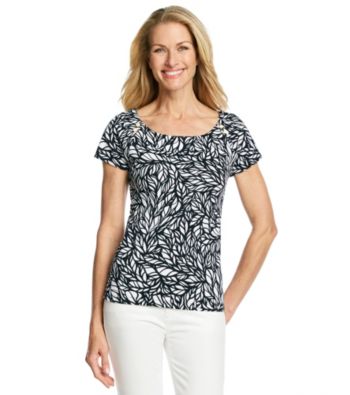 Rafaella® Marylin With Button Detail Jungle Leaves Print Top