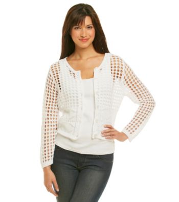 Eight Eight Eight® White Crochet Button Cardigan