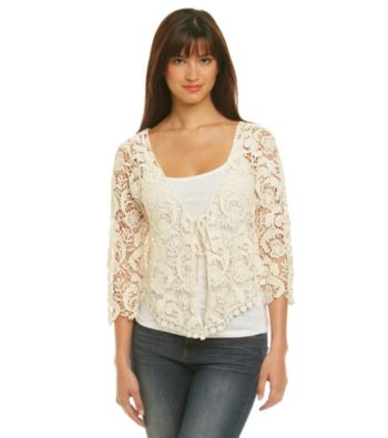 Fever® Ivory Crochet Shrug With Tie