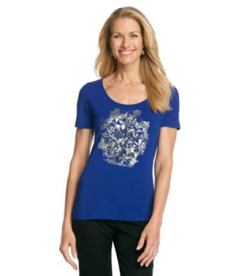 Laura Ashley® Petites' Embellished Fragment Print Tee