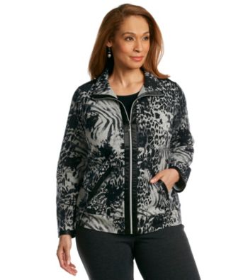 Laura Ashley® Plus Size Satin Trim Printed Knit Jacket