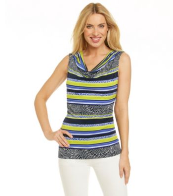 Rafaella® Petites' Printed Drapeneck With Border Geo Stripe