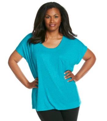 Oneworld Plus Size Studded Sparkle Scoopneck Tee