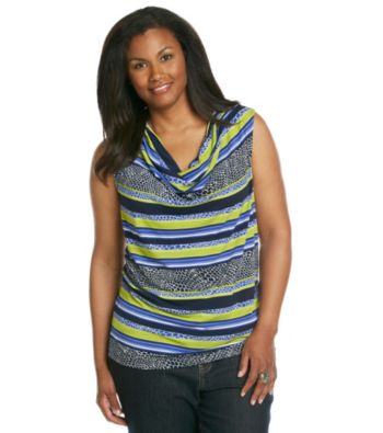 Rafaella® Plus Size Border Geo Animal Cowlneck Top