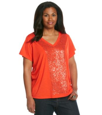 Rafaella® Plus Size V-Neck With Brass Sequins