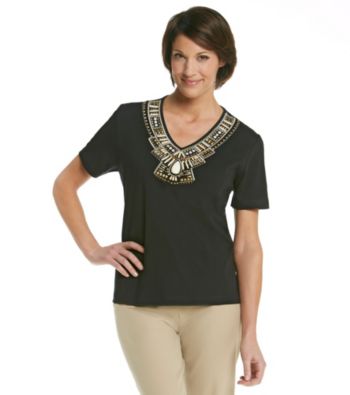 Alfred Dunner® Petites' Tribal Fusion Embellished Yoke Top