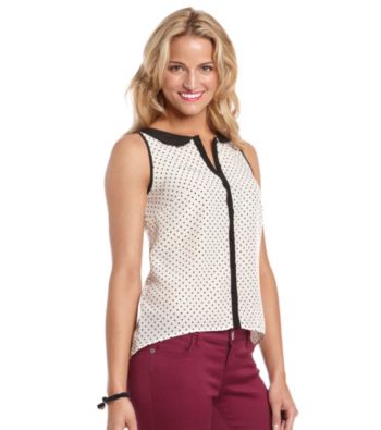 Kensie® Contrast Trim Dot Printed Blouse